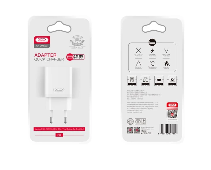 XO 2.4A penyesuai dinding USB